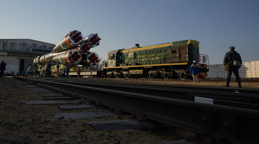 The Soyuz MS-18 rocket rolls out