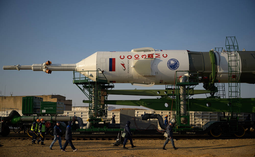 The Soyuz MS-18 rocket rolls out