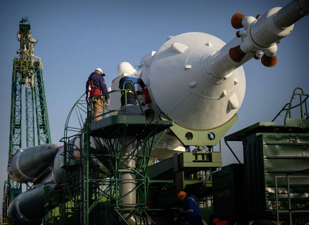 The Soyuz MS-18 rocket rolls out