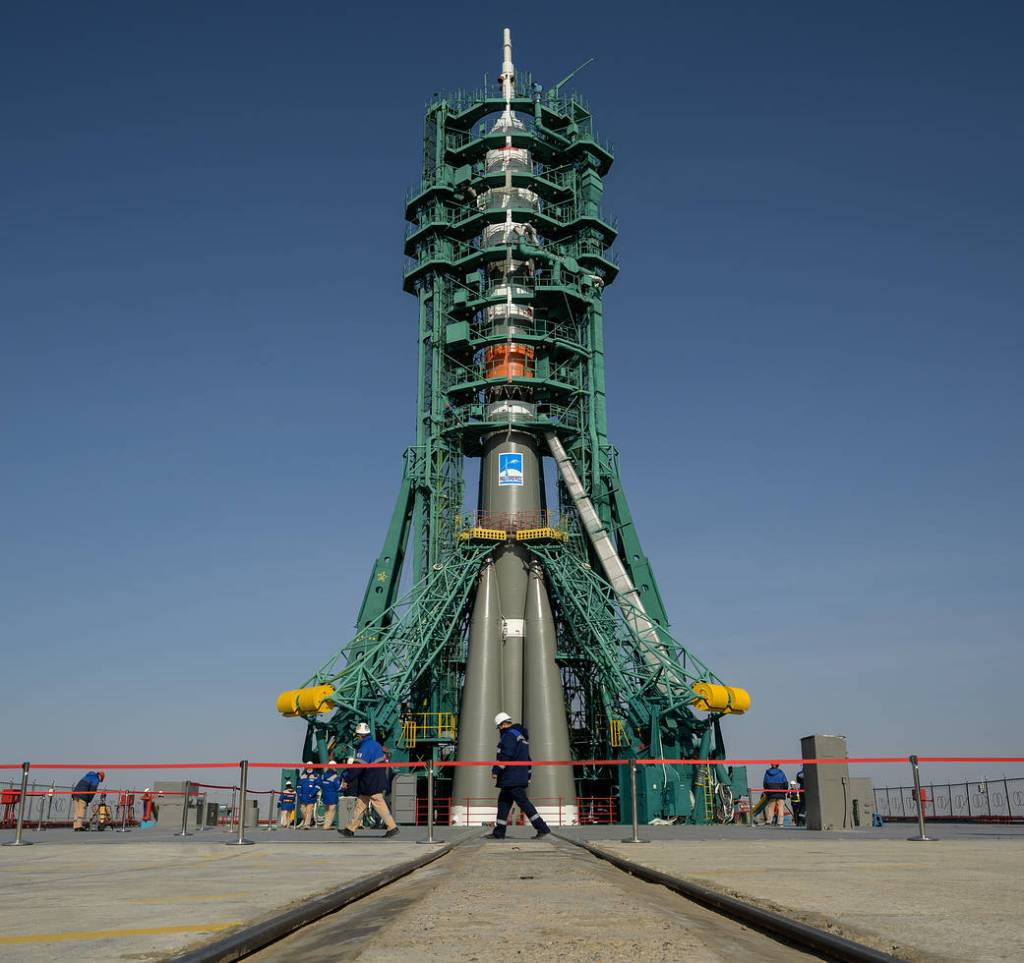 The Soyuz MS-18 rocket at the launch pad