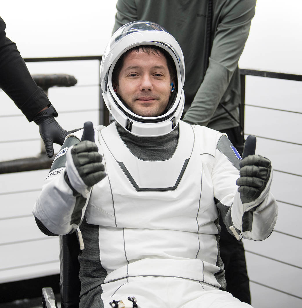 SpaceX Crew-2 astronaut Thomas Pesquet gives a thumbs up