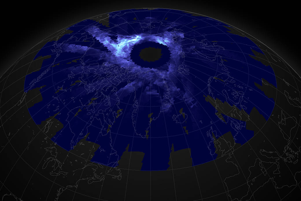 Composite image of North Pole showing noctilucent clouds