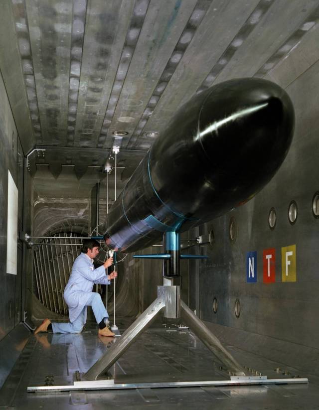 Navy submarine undergoing tests in the National Transonic Facility.