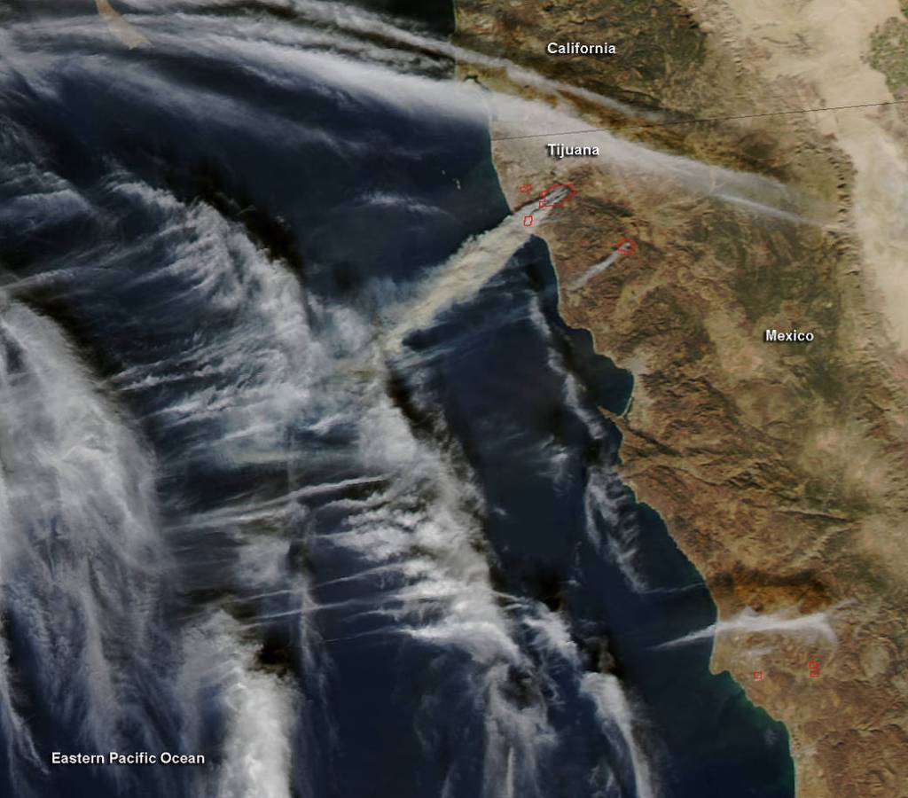 NASA Sees Smoke from Fires Near Tijuana, Mexico