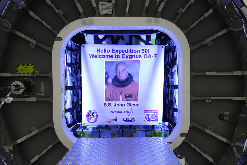 Orbital ATK Cygnus cargo module is dedicated to John Glenn.