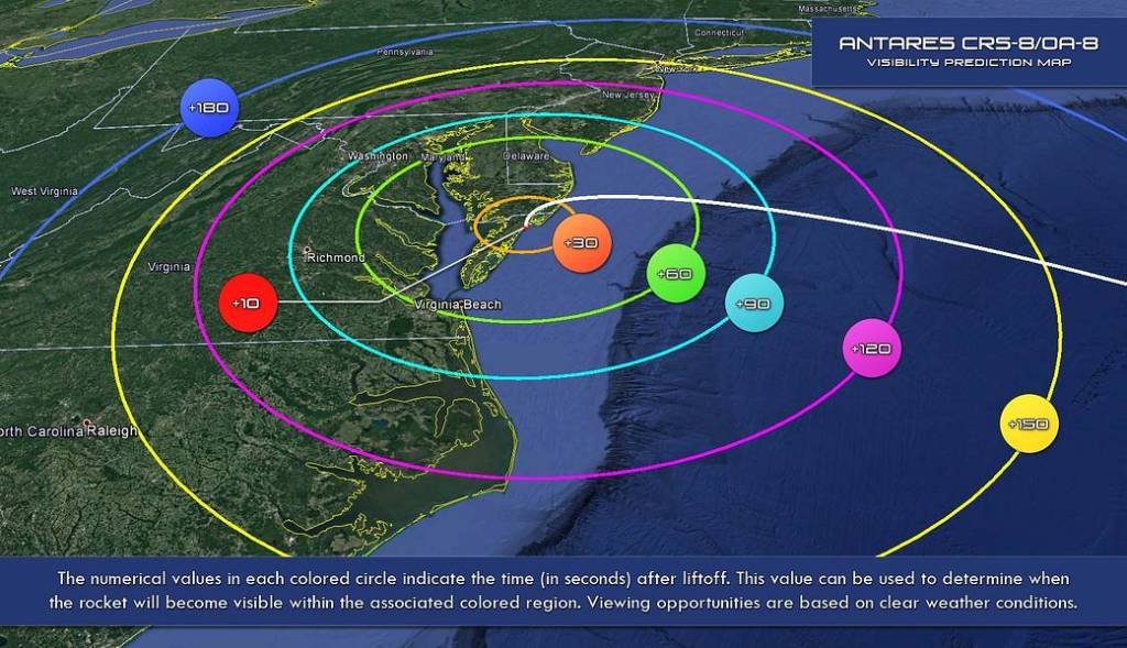 Wallops Launch Visibility Map – Orbital ATK CRS-8