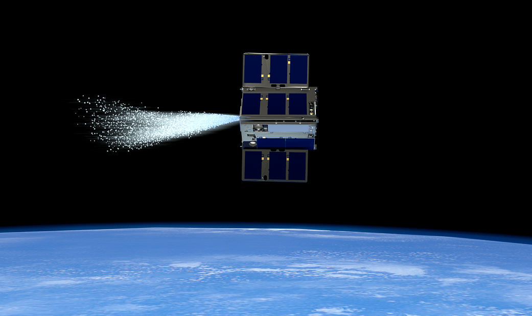 An OCSD spacecraft activates its thruster. 