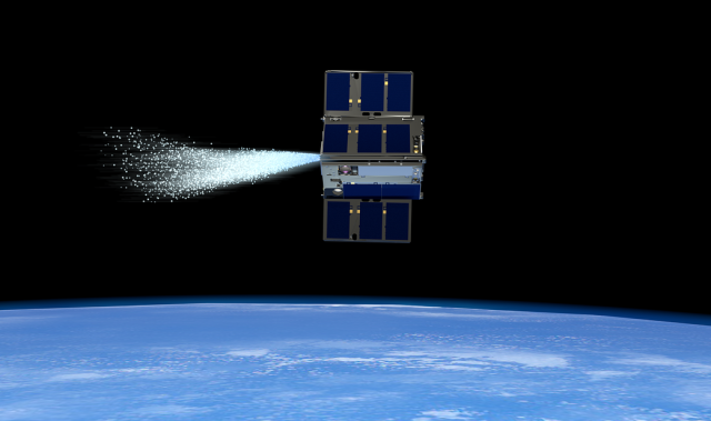 An OCSD spacecraft activates its thruster. 