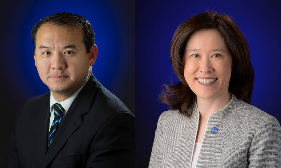 Pictured left to right: NASA's Stephen Shih and Elaine Ho.