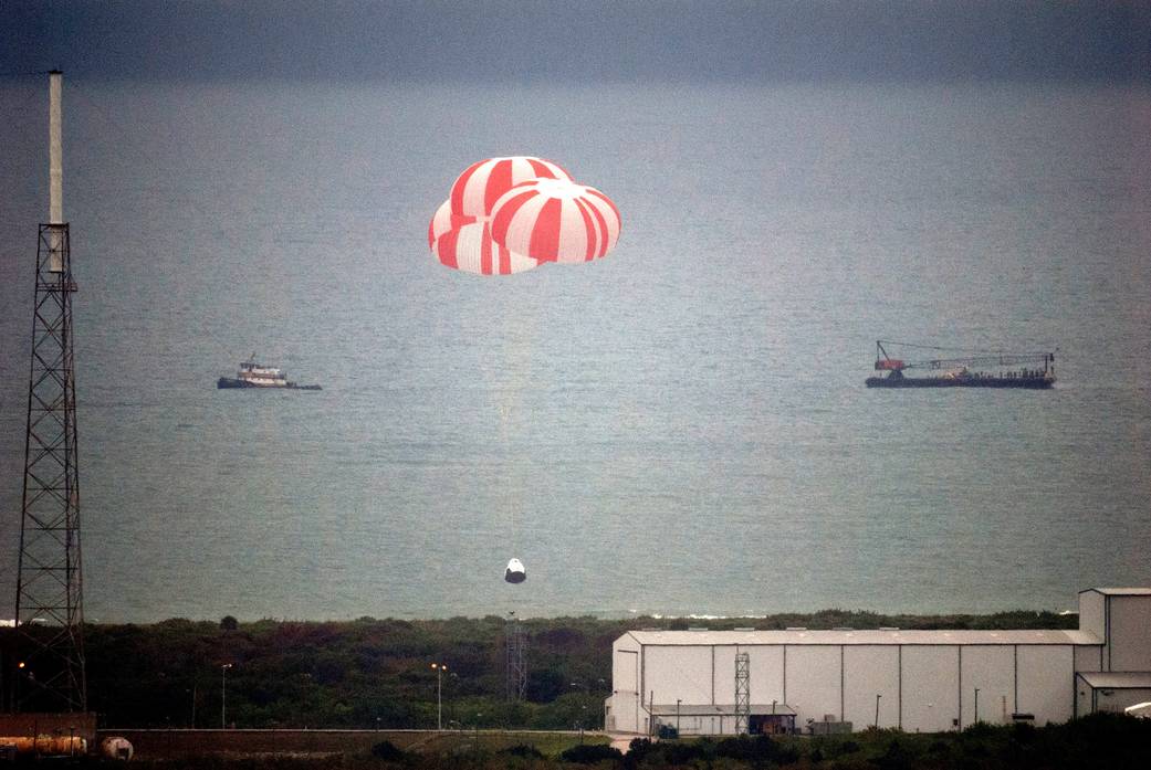 Crew Dragon Parachutes into Atlantic