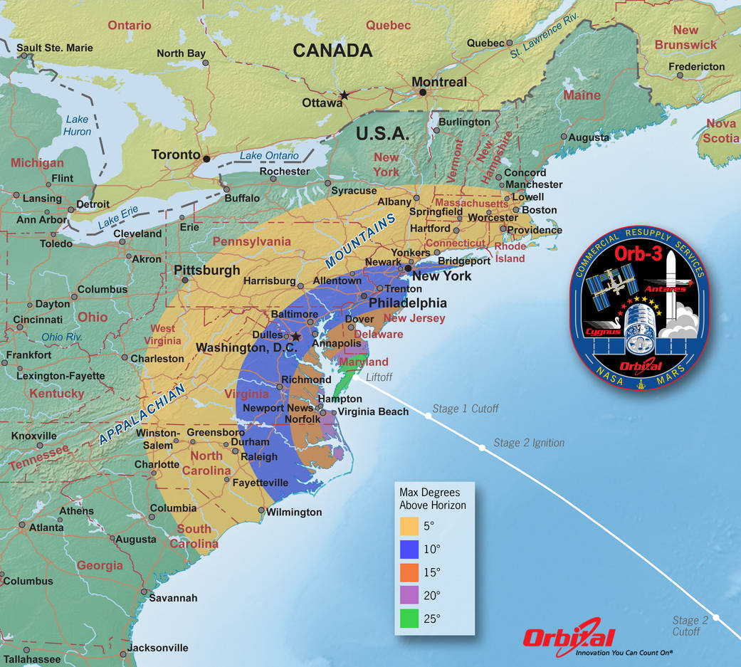 Orbital-3 Launch Viewing Map – Elevation