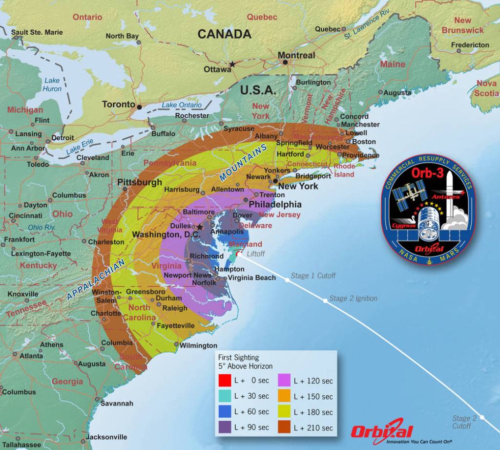Orbital-3 Launch Viewing Map – First Sight