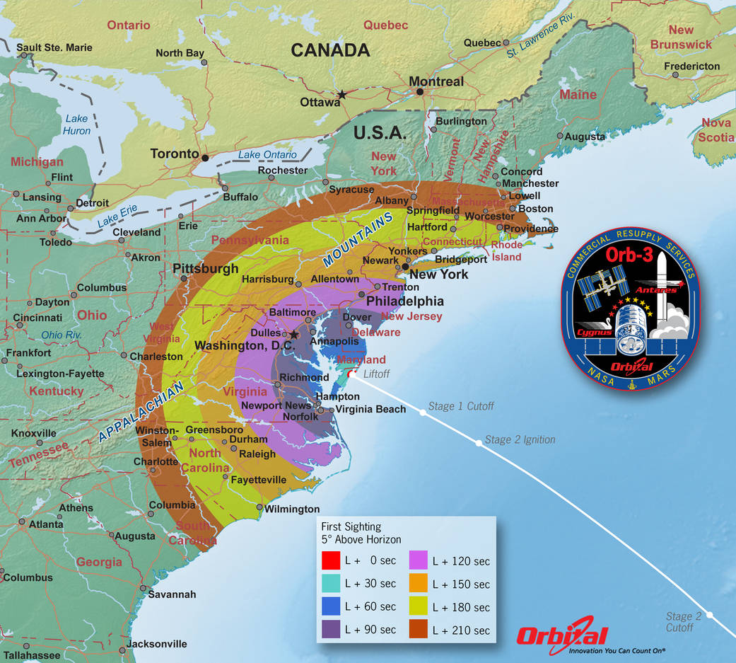 Orbital-3 Launch Viewing Map – First Sight