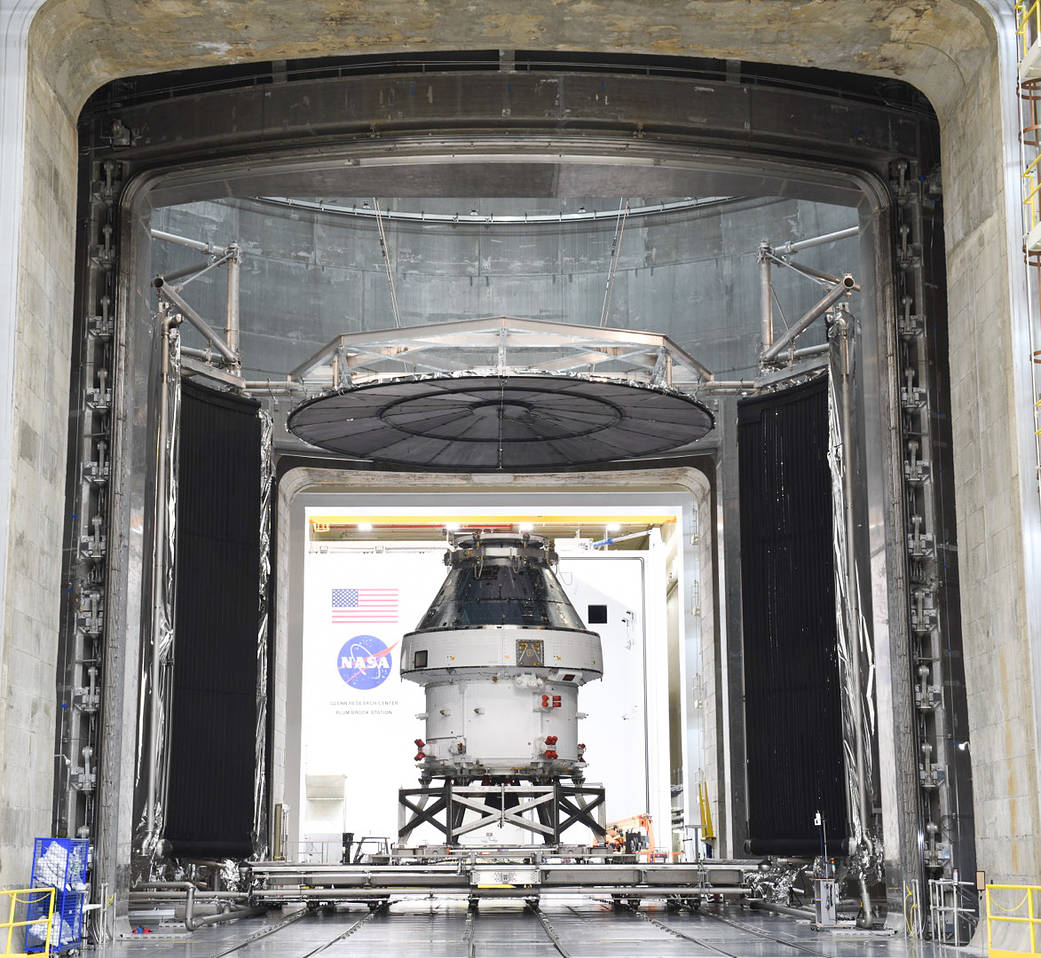 The Orion Spacecraft inside the test chamber at NASA Glenn's Plum Brook Station in Sandusky