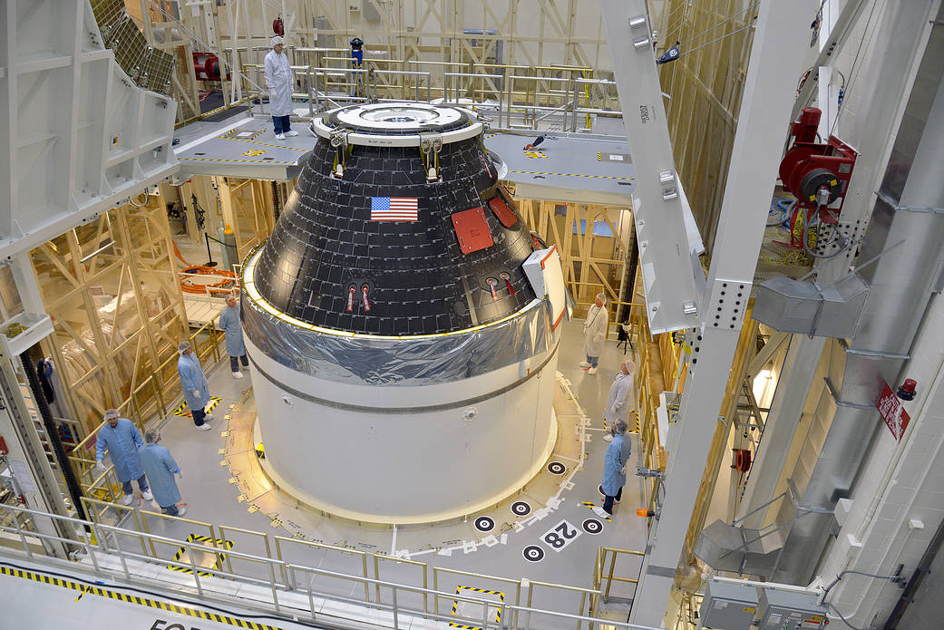 First Completed Orion Crew Module Atop Service Module