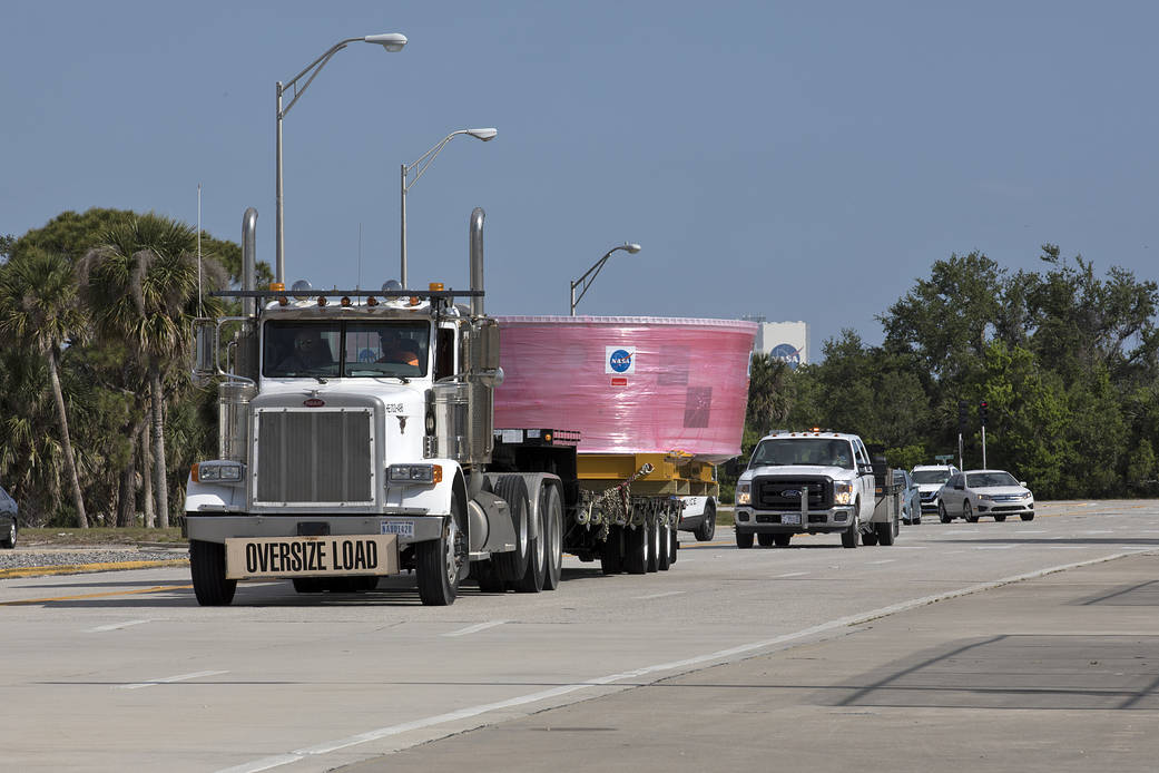 The Orion Stage Adapter arrives at NASA's Kennedy Space Center in Florida. 