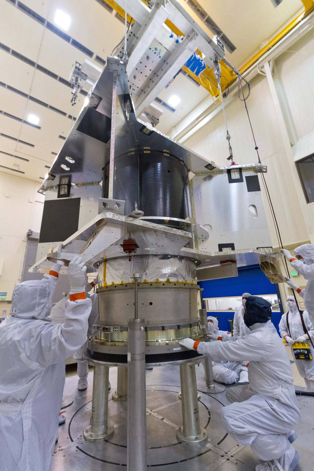 OSIRIS-REx spacecraft in the assembly and testing center.