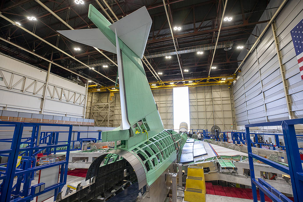 tail of aircraft being constructed