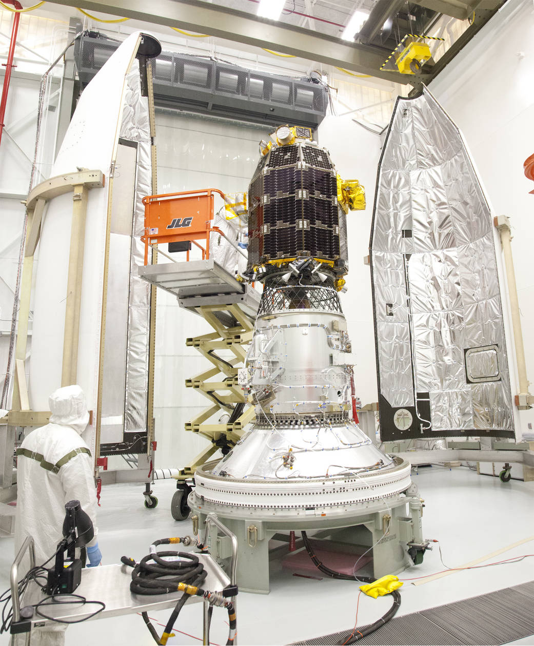 Engineers as NASA's Wallops Flight Facility in Virginia encapsule NASA's Lunar Atmosphere and Dust Environment Explorer (LADEE) 