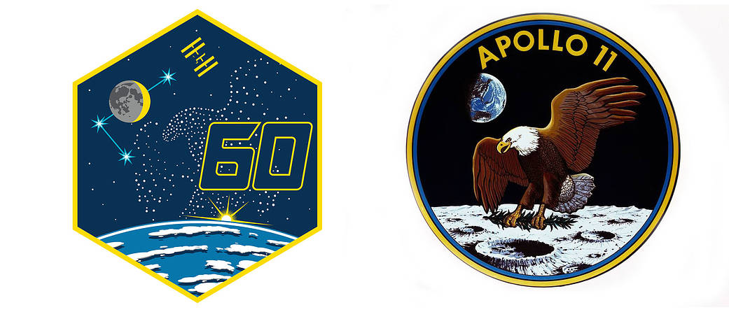 Apollo 11 mission patches side by side.