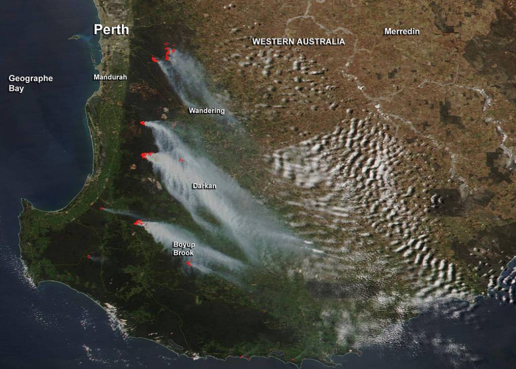 NASA Sees Many Wildfires Near Perth, Western Australia