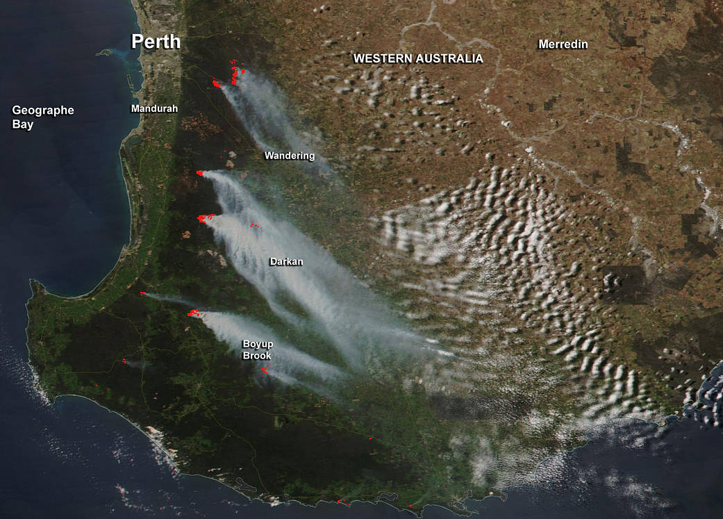 Suomi NPP image of fires in Australia