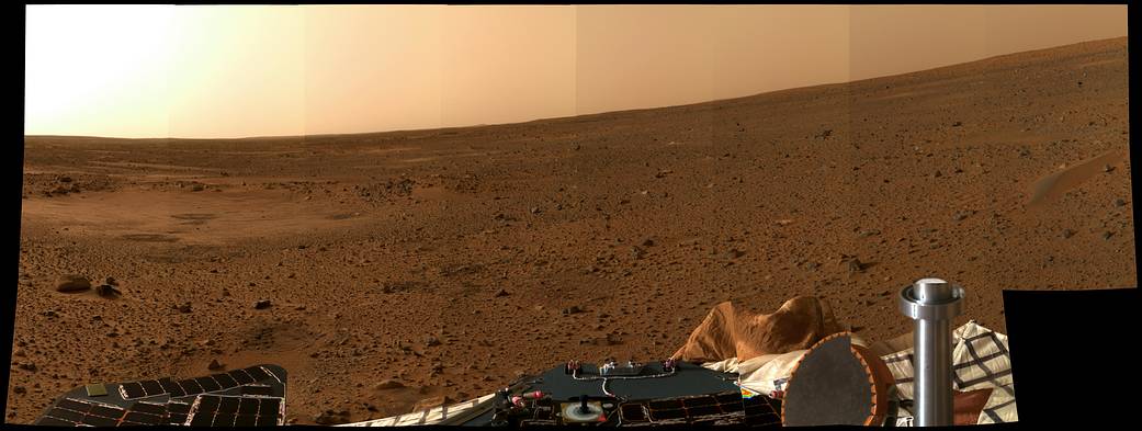 Panorama of Mars terrain with horizon in view