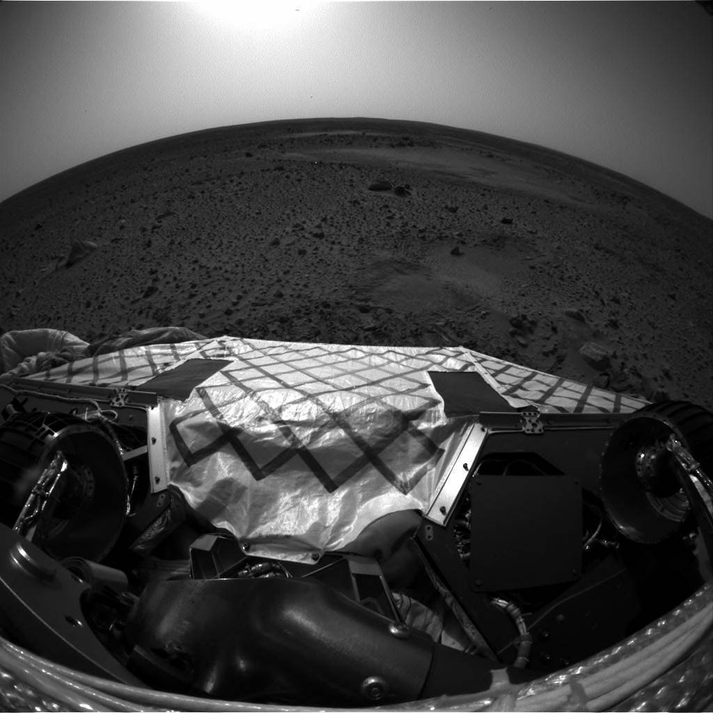 View of Spirit rover and horizon on Mars