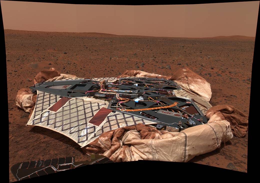 Landing site of Spirit rover showing empty capsule
