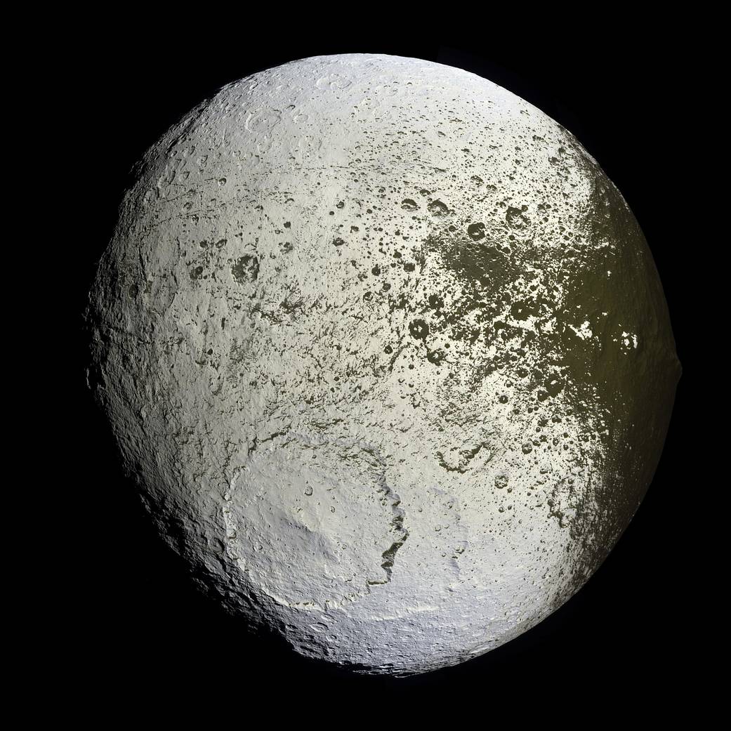 Closeup of Saturn moon Iapetus