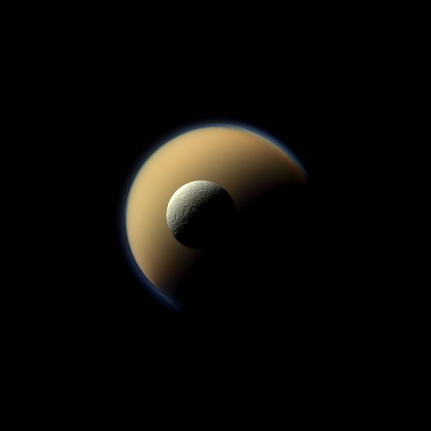 Saturn's largest and second largest moons, Titan and Rhea