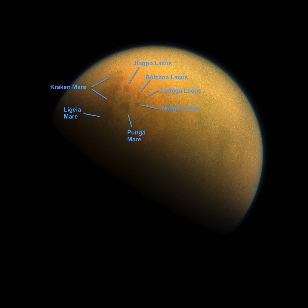 Using a special spectral filter, the high-resolution camera aboard NASA's Cassini spacecraft was able to peer through the hazy a