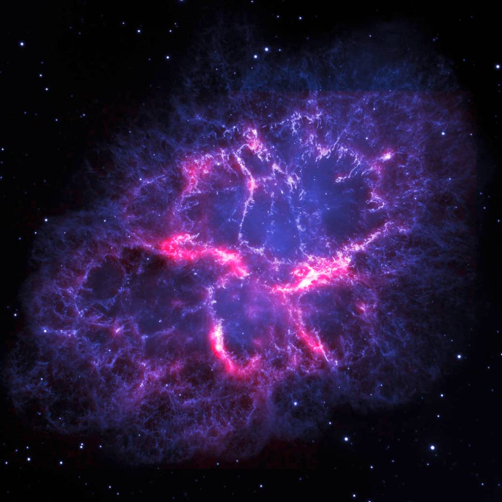 Crab Nebula, as seen by Herschel and Hubble