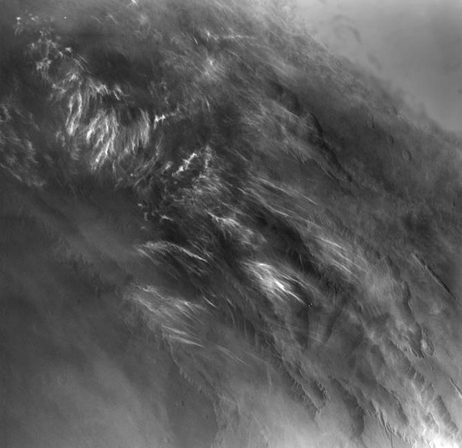 Martian morning clouds seen by Viking Orbiter 1 in 1976