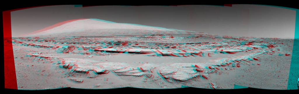 Martian Landscape With Rock Rows and Mount Sharp (Stereo)