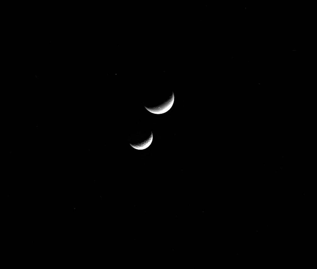 Saturn moons Dione and Tethys