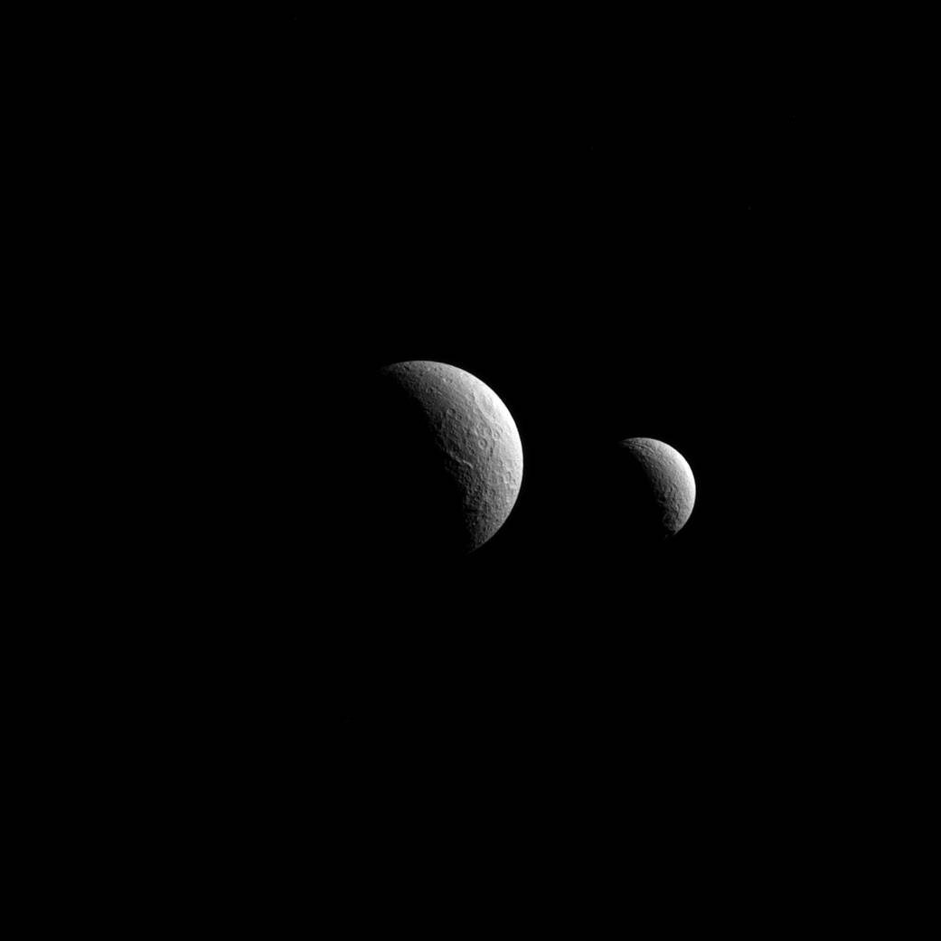 Saturn's moons Tethys and Rhea 