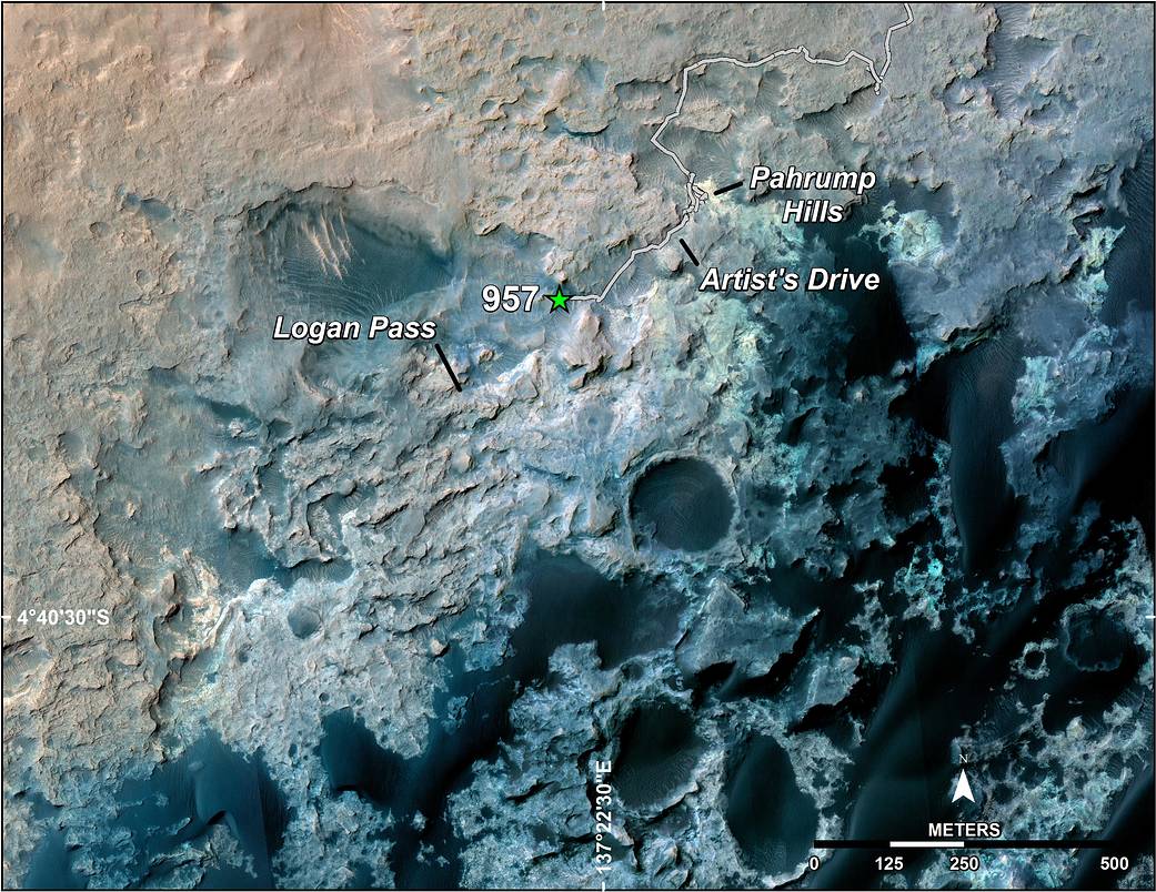 Curiosity's position after 10 kilometers