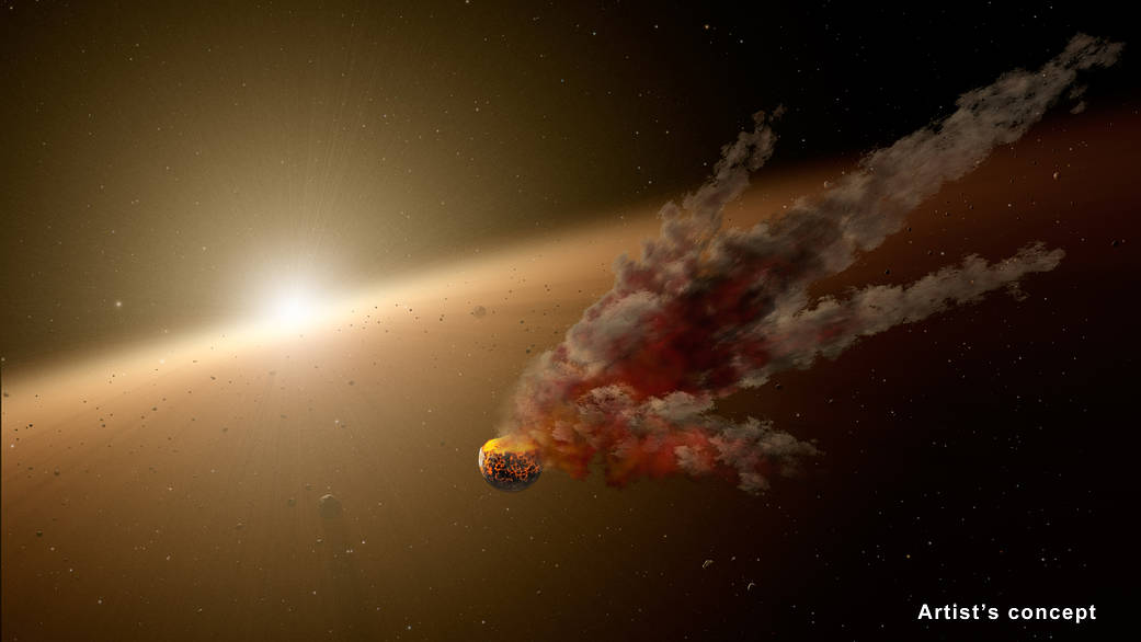 This artist's conception shows one such smash-up, the evidence for which was collected by NASA's Spitzer Space Telescope