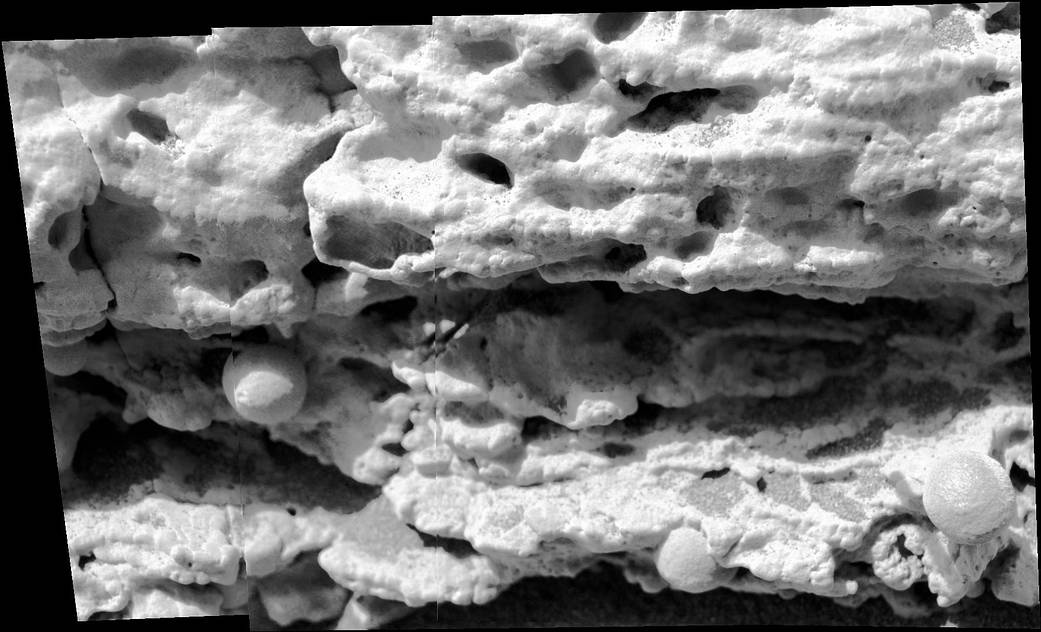 This close-up view of a target rock called "Last Chance" was acquired by the microscopic imager on the arm of NASA's Mars Explor