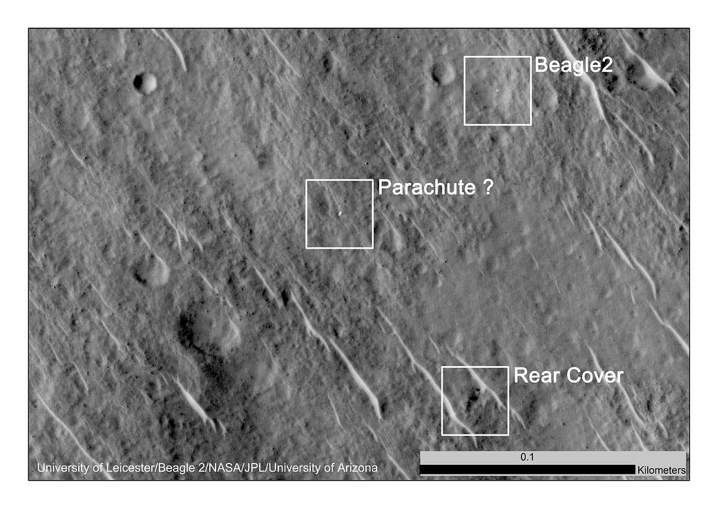 Components of Beagle 2 flight system on Mars