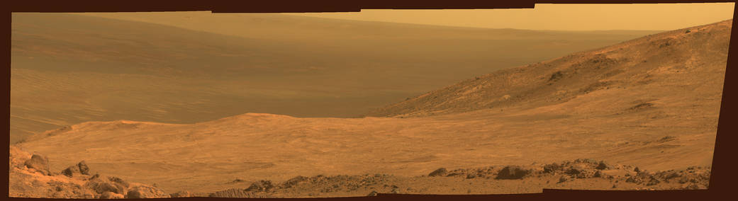Wide panorama of Mars valley in orange