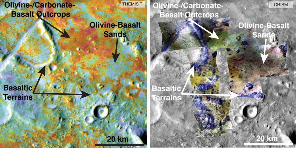 Researchers estimating the amount of carbon held in the ground at the largest known carbonate-containing deposit on Mars 