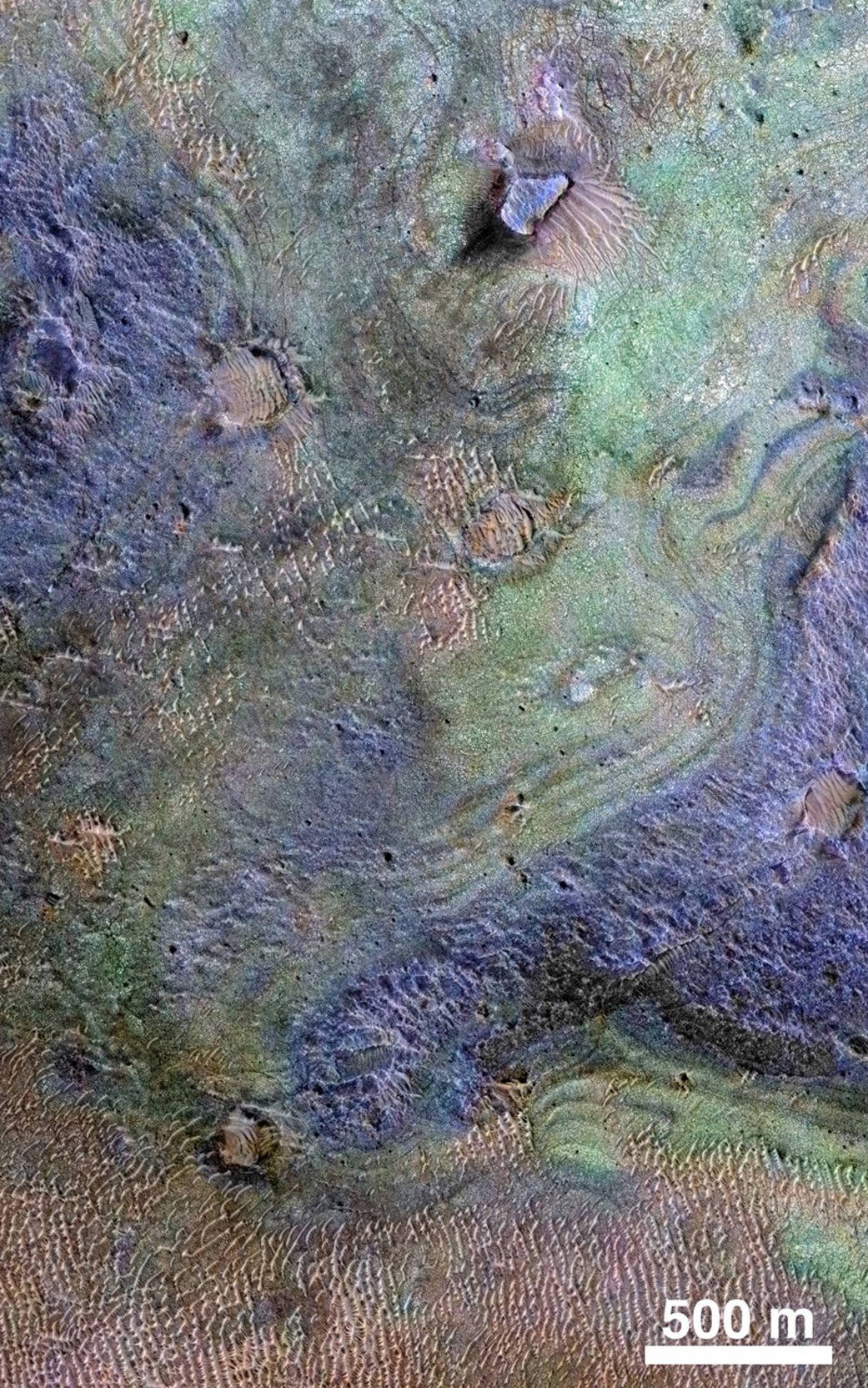 This view combines information from two instruments on NASA's Mars Reconnaissance Orbiter 