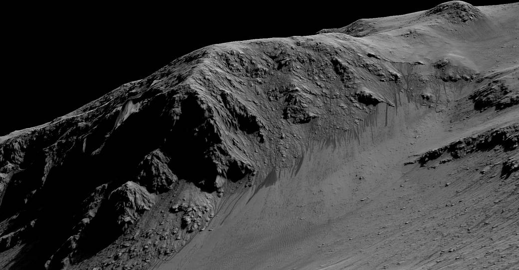 Dark, narrow streaks flowing downhill on Mars