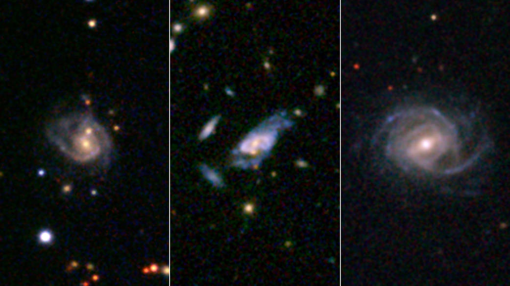 Three examples of super spirals are presented here in images taken by the Sloan Digital Sky Survey
