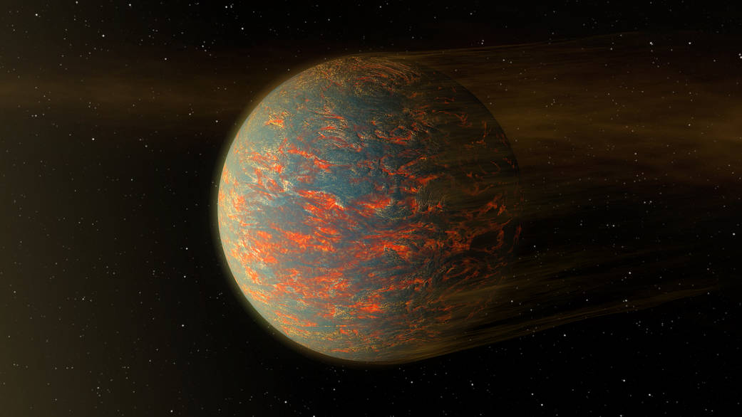 This illustration shows one possible scenario for the hot, rocky exoplanet called 55 Cancri e