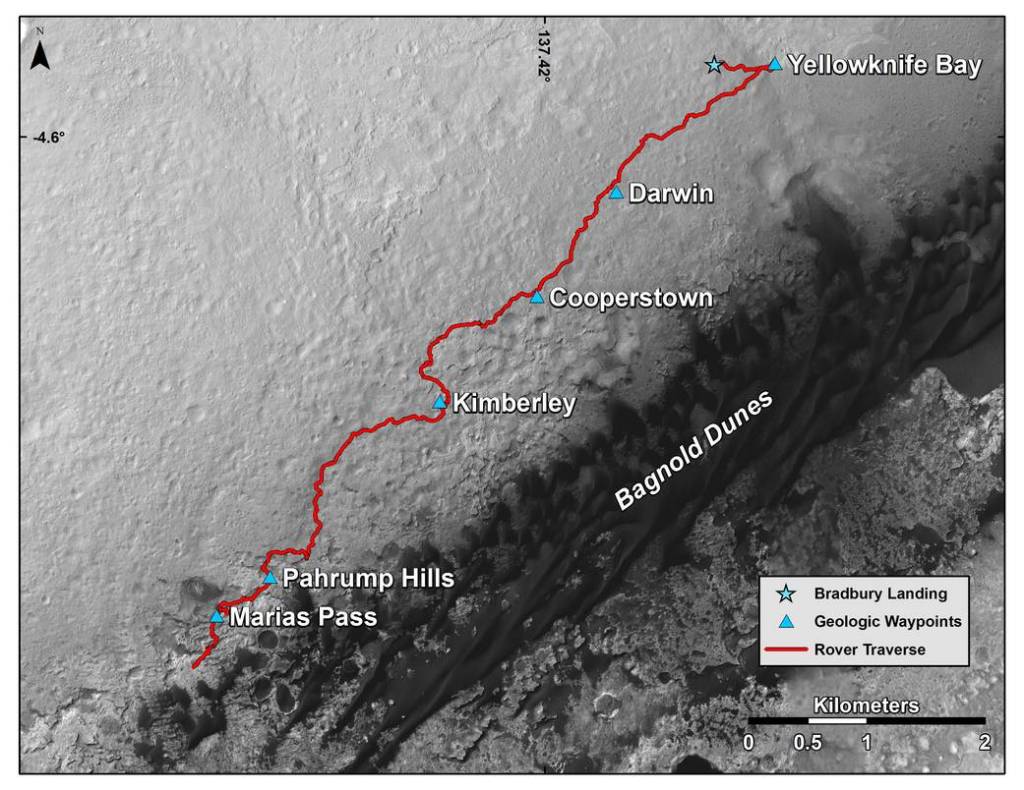Curiosity Rover’s Traverse, First 1,163 Sols on Mars