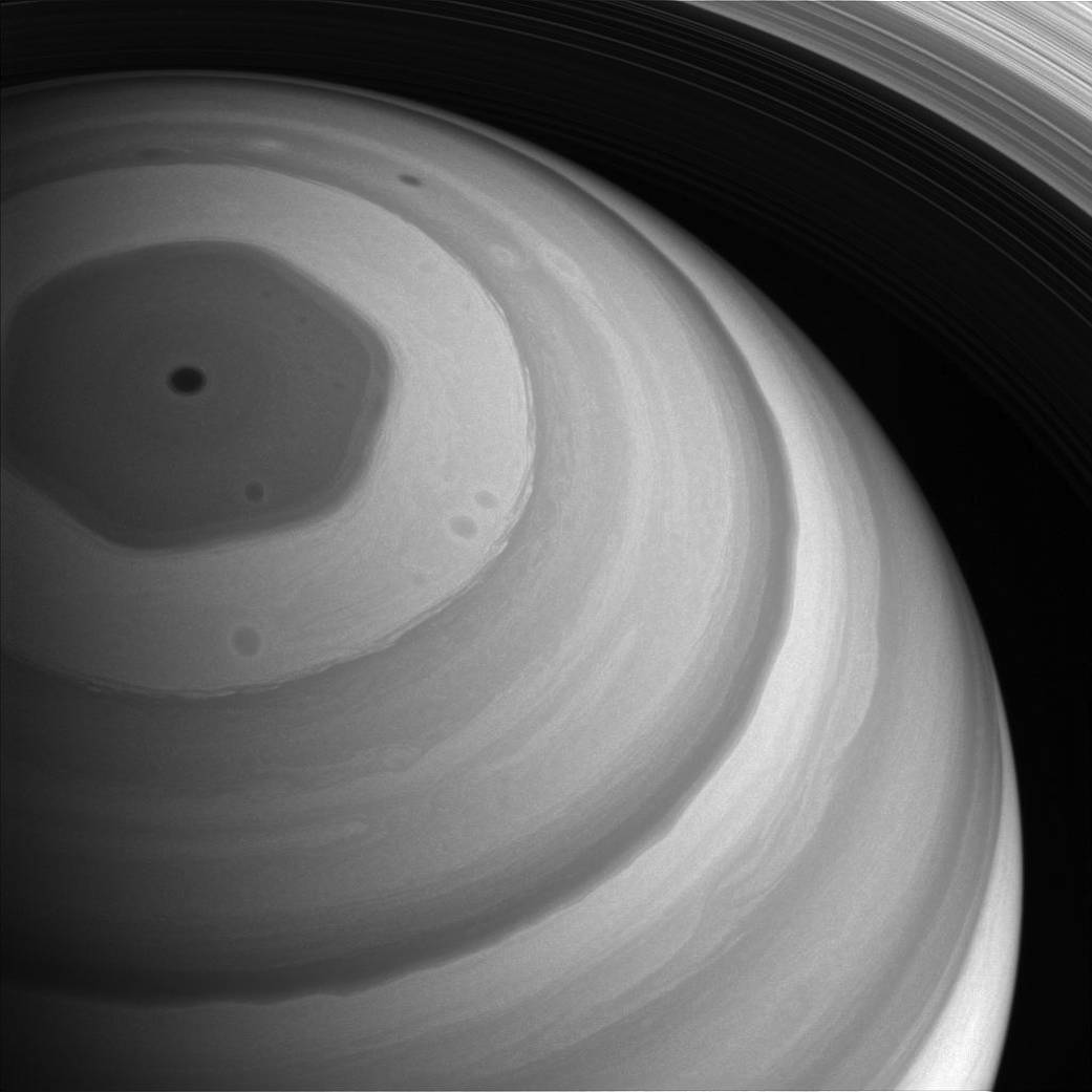 View of Saturn's north with hexagon shape visible