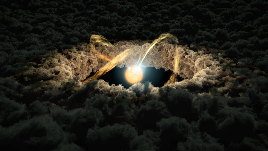 This illustration shows a star surrounded by a protoplanetary disk